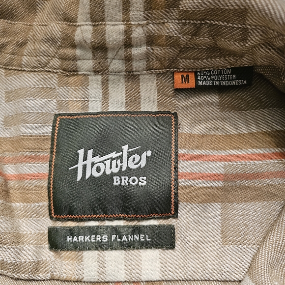 Howler Brothers Harker’s Flannel - Kempton Plaid Taupe - Men’s Medium - Picture 7 of 11